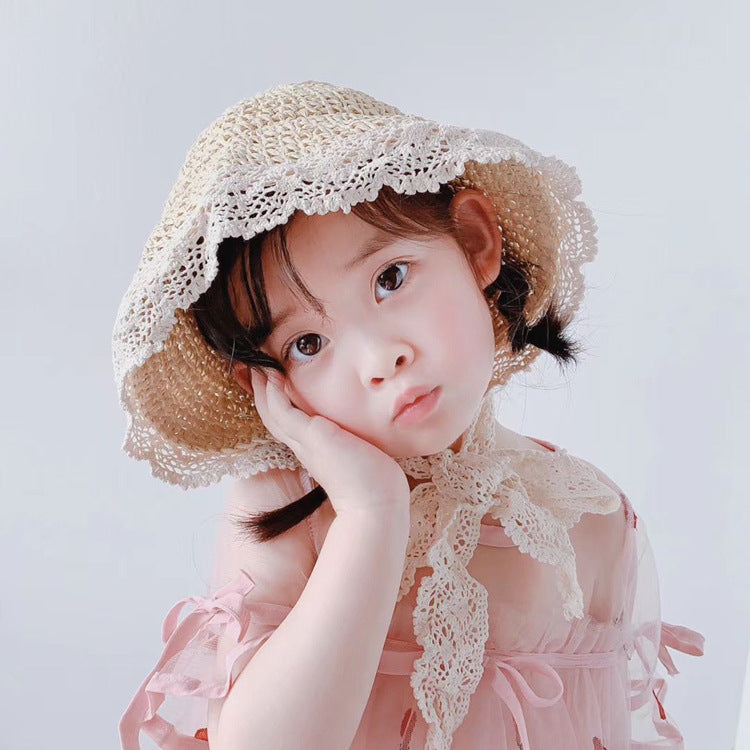 Lace Lace Sweet Sunshade Straw Hat Outdoor Sunscreen