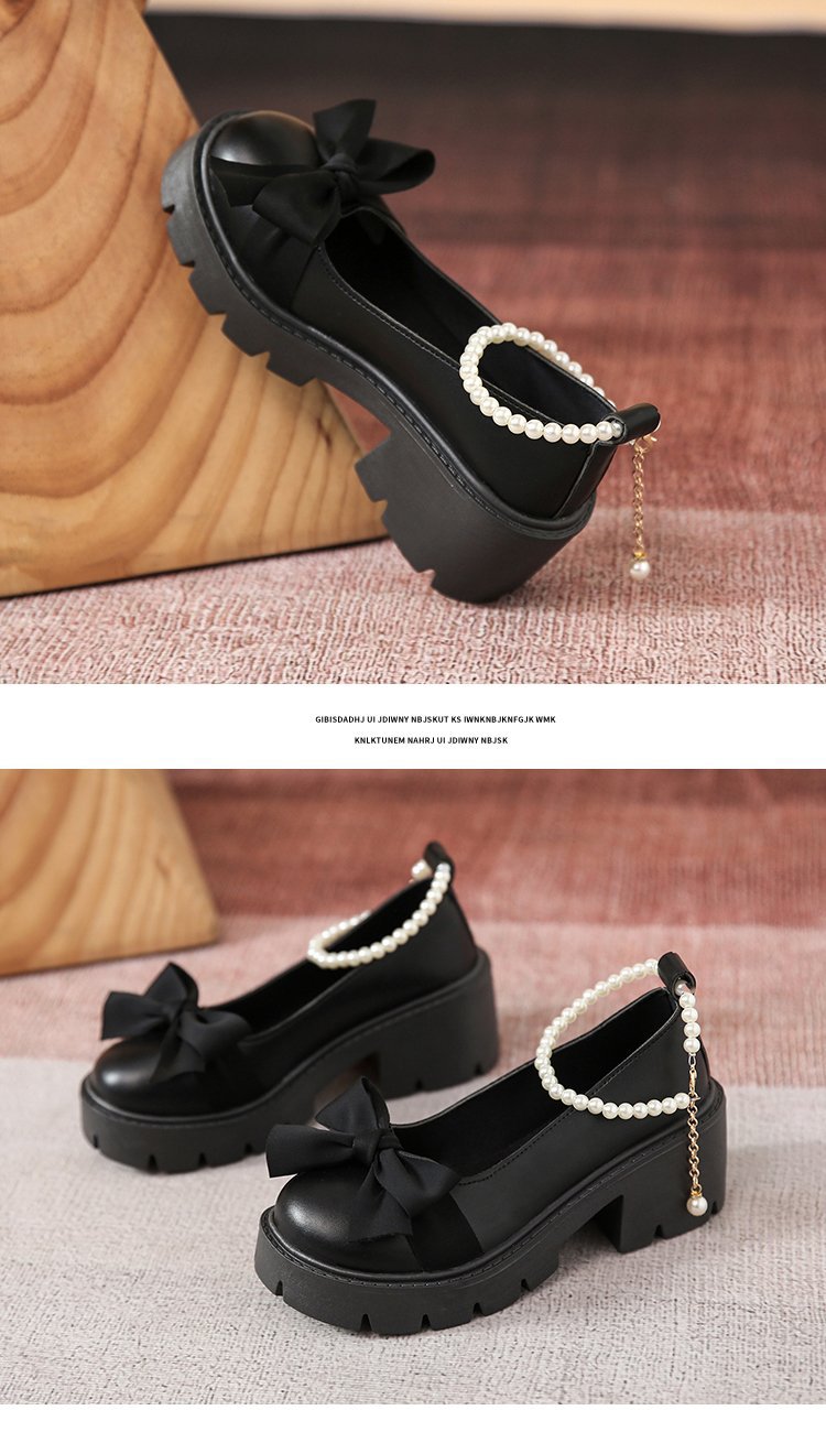 Spring And Summer New Pearl Thick Bottom Versatile Small Leather Shoes