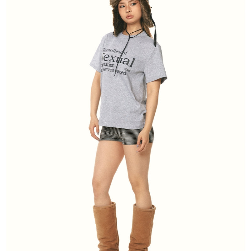 Slim-fit Letter-printing Shoulder Simple Short Sleeve