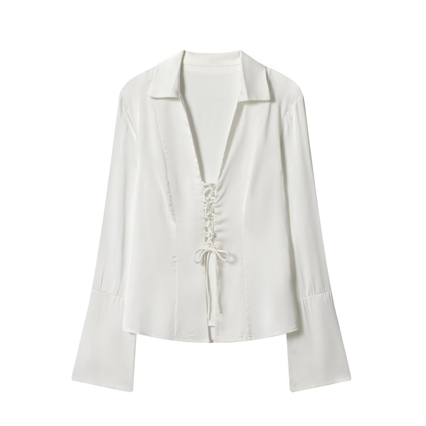 Slimming Satin Strap Slightly Flared Sleeve Shirt