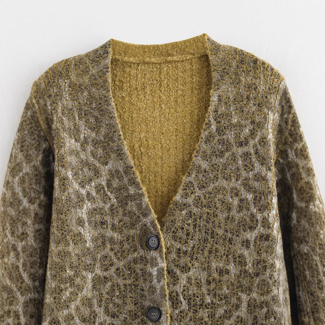 Women's Animal Pattern Knitted Metal Bronzing Sweater Coat