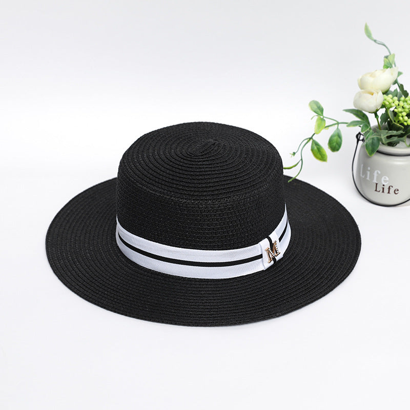 Rhinestone M Standard Flat Top Straw Hat Seaside Shade