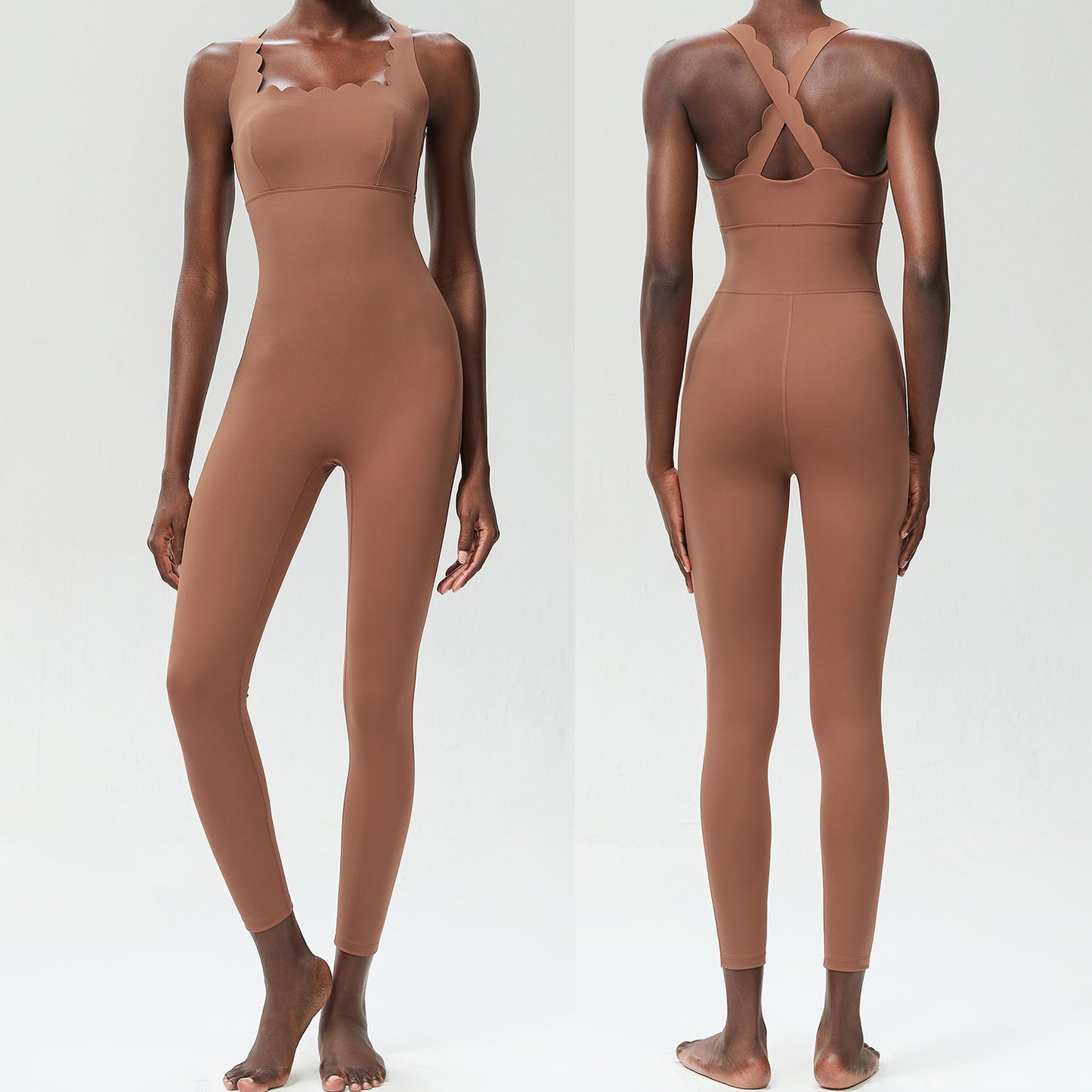 Tight-fitting Sports Yoga Bodysuit With A Crisscross Lace Design On The Back