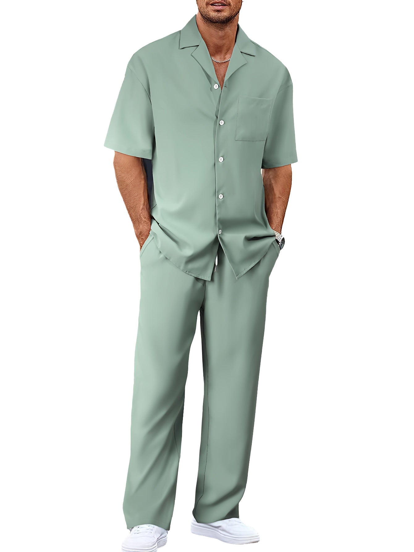Lapel Short-sleeved Trousers Trendy Men's Clothing Suit