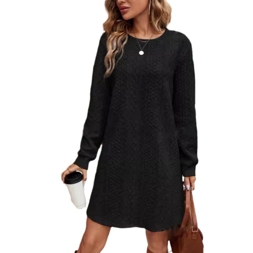 Womens Knitted Jacquard Long-Sleeve Casual Maxi Dress