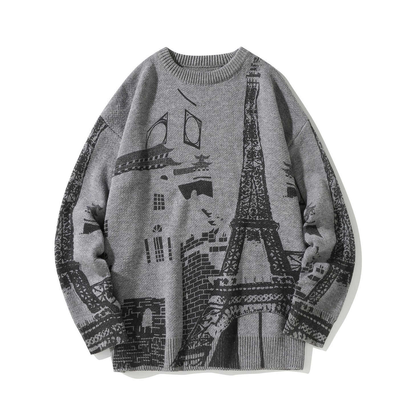 Iron Tower Printed Men's Loose Large Round Neck Sweater
