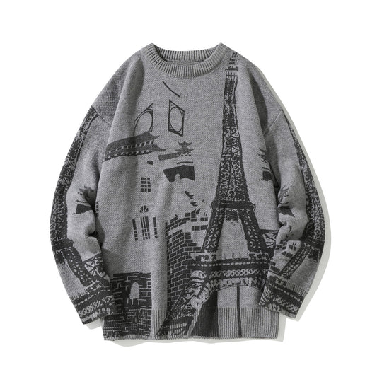 Iron Tower Printed Men's Loose Large Round Neck Sweater