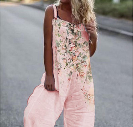 Printed Loose Cotton And Linen Suspenders
