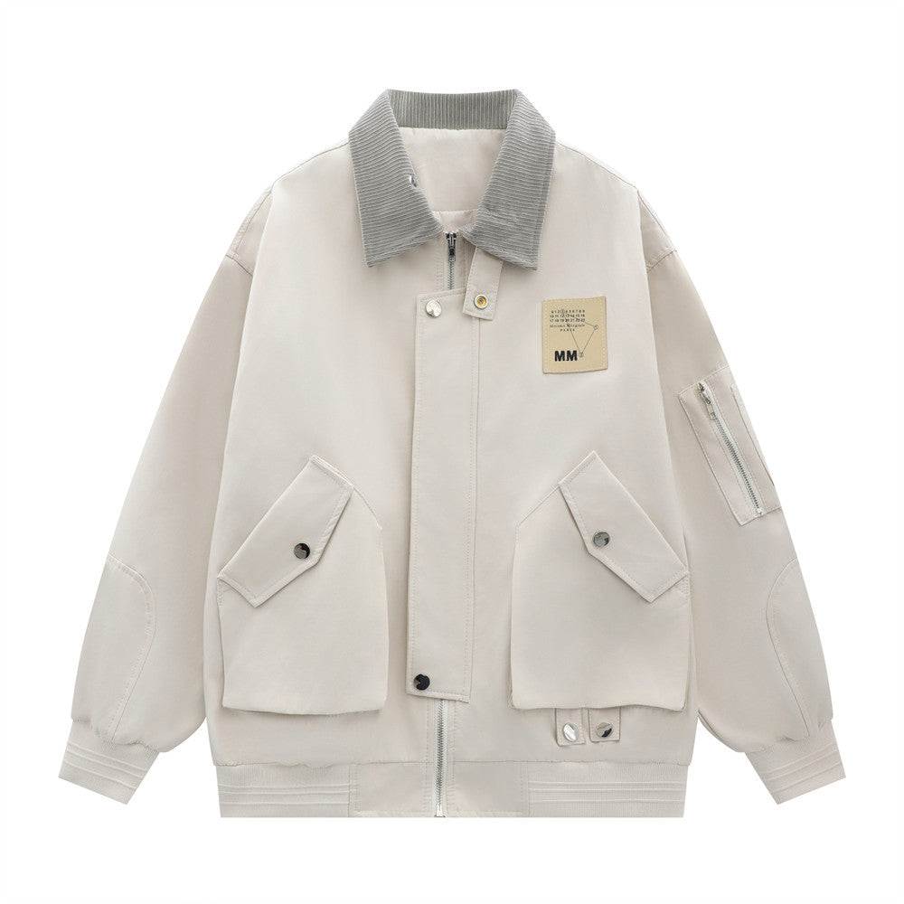 Street Multi-pocket Bomber Jacket Men's Contrast Color
