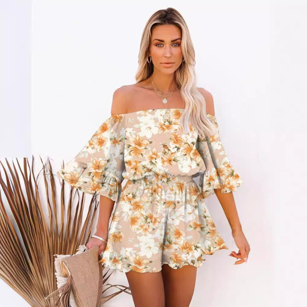 Patchwork Short Sleeve Loose Solid Color Chiffon Jumpsuit