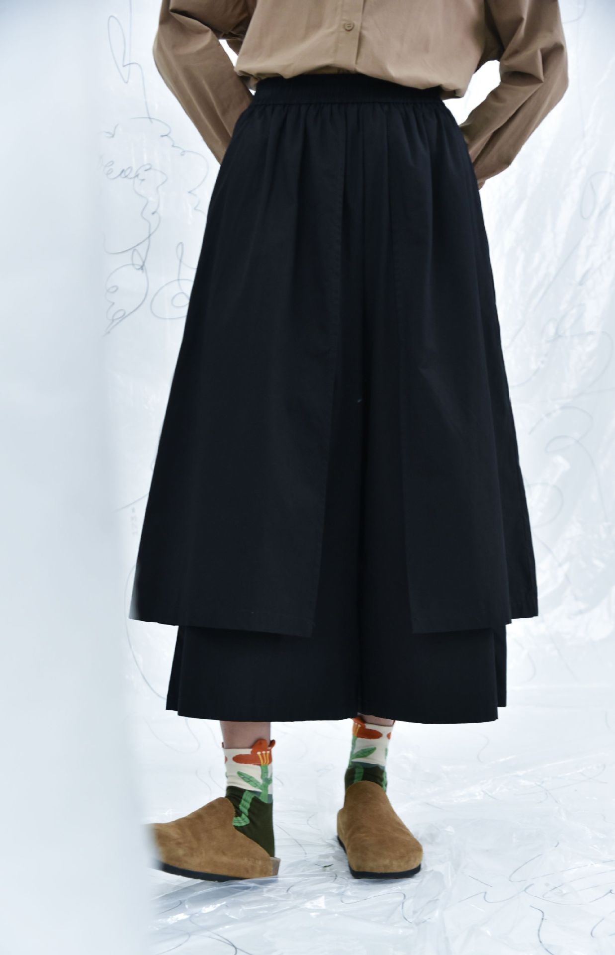 Dark SpringSummer New Patchwork Double-layer Profile Slimming Slim Fit High Waist Work Clothes Culottes