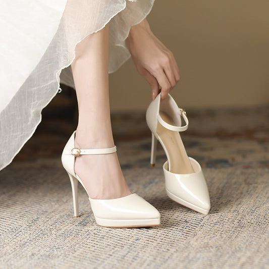 Pointed-toe Waterproof Platform Hollow 10 5cm Women's High Heels