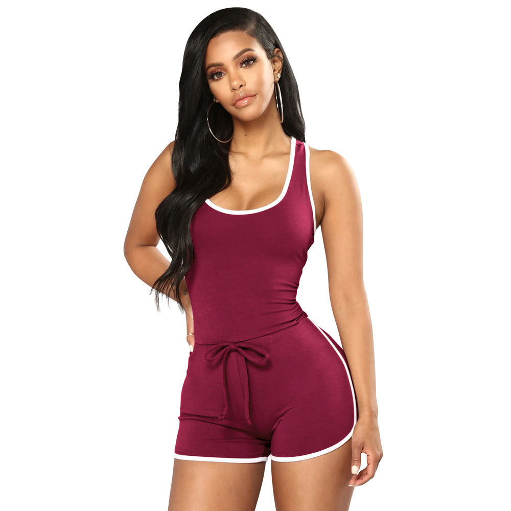 Fashion Solid Color Sexy Racer Back Jumpsuit