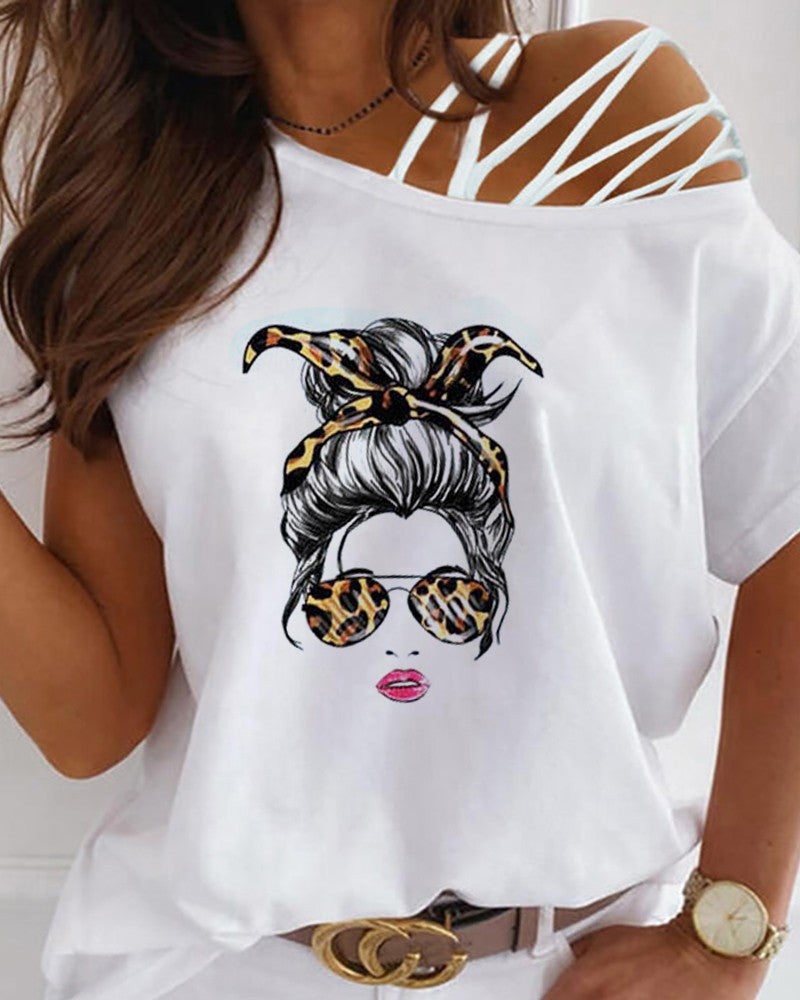Off-shoulder T-shirt med print
