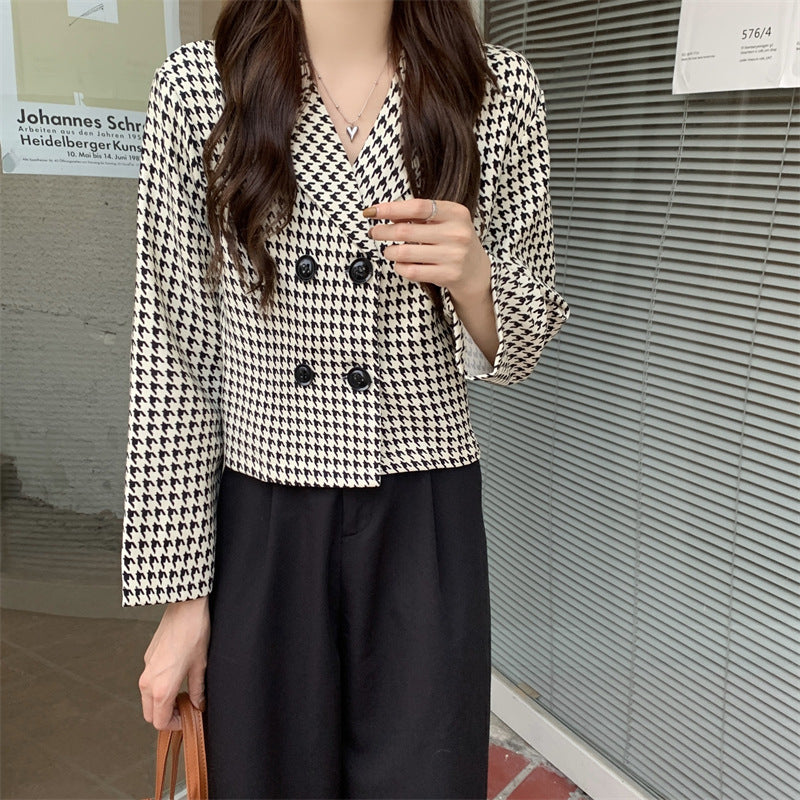 Niche All-match Short Retro Houndstooth Suit Jacket