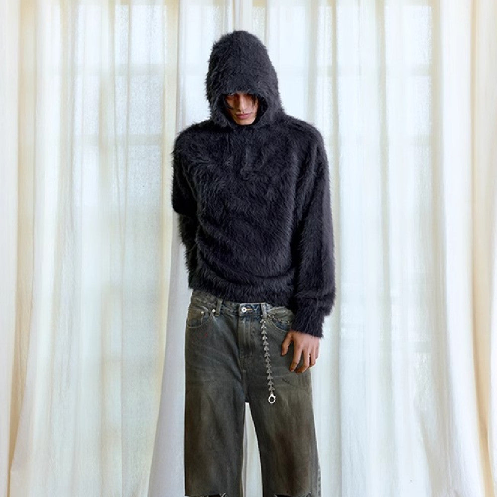 Moderne Herre Løs Plys Strikket Sweater Top