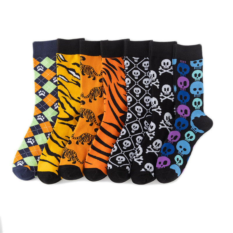 Animal Colorful Skull Print Cotton Middle Tube Socks