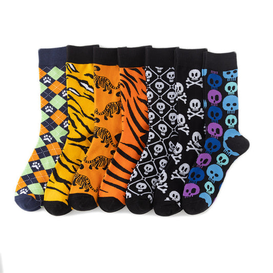 Animal Colorful Skull Print Cotton Middle Tube Socks