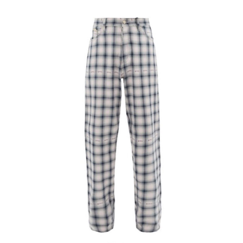 Women's High-waisted Plaid Loose Straight Wide Leg Pants