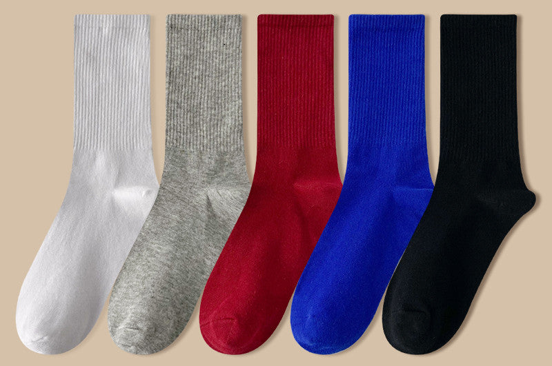 Solid Color Women's Mid Tube Socks Pure Cotton Tide Black