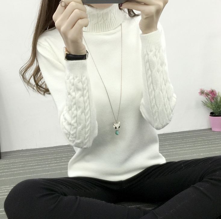 Turtleneck Cable-knit Pullover Thickened Slim Fit Slimming Sweater