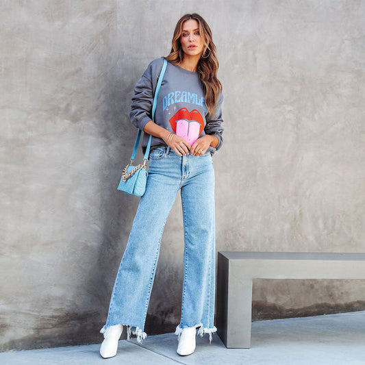 Women's Fashion Simple Tassel Straight-leg Trousers