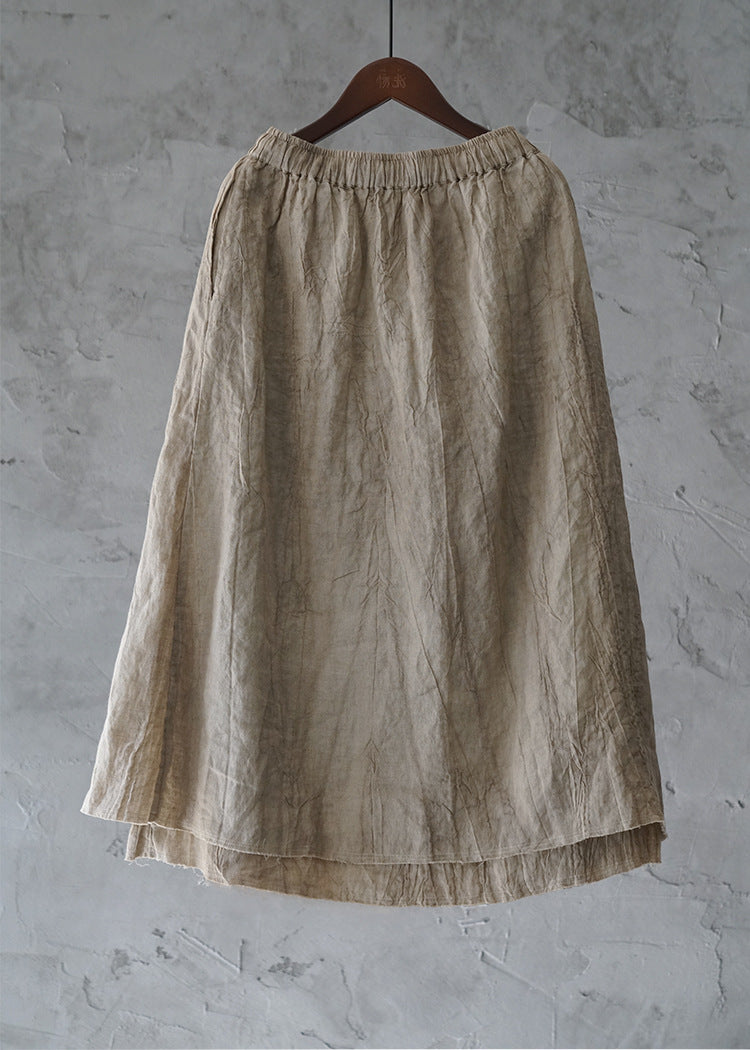 Original Design Dirty Dyed Linen Temperament Retro All-matching Slim Frayed Skirt