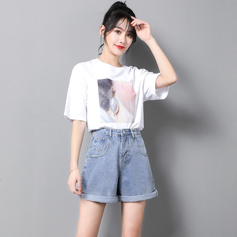 Loose Korean Style High Waist Girl Denim Shorts