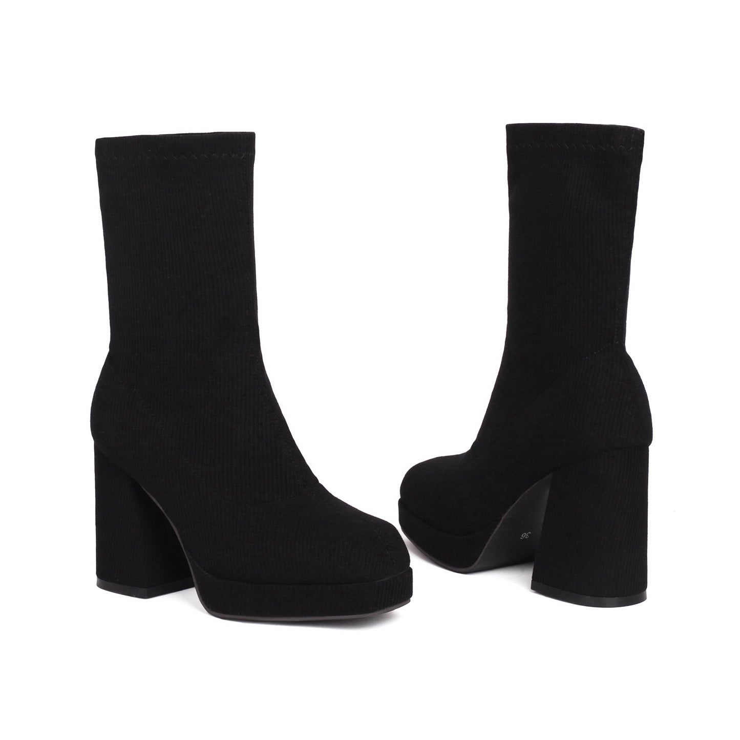 Womens High-heeled Chunky-soled Square-toe Ankle Boots