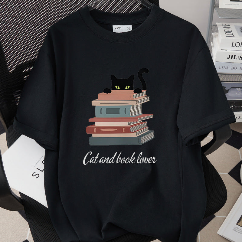 Cat-themed Creative Print T-shirt Simple And Trendy