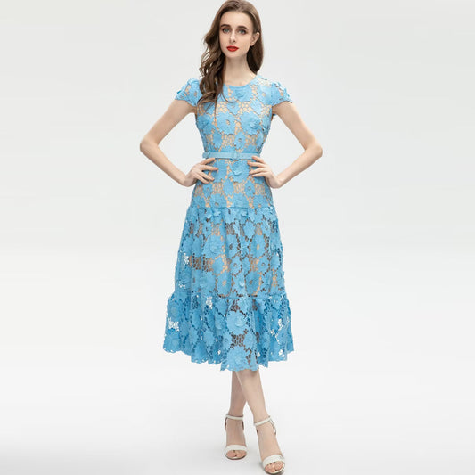 Lake Blue Lace Up High Dress