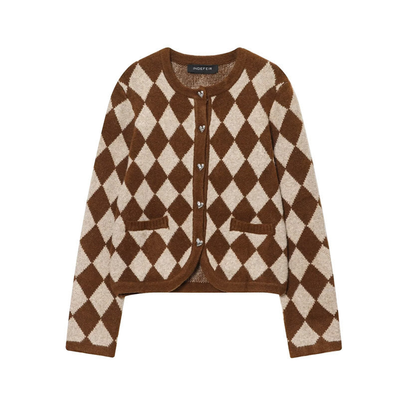 Fashion Temperament Women's Clothing Wholesale Diamond Jacquard Knitted Coat