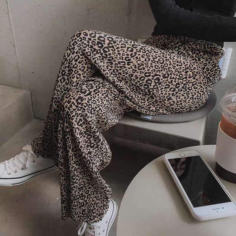 Summer Chiffon Leopard Print Loose Plus Size Casual Wide-leg Pants