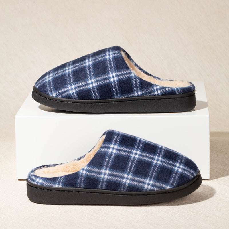Winter Warm Woolen Plaid Cotton Slippers