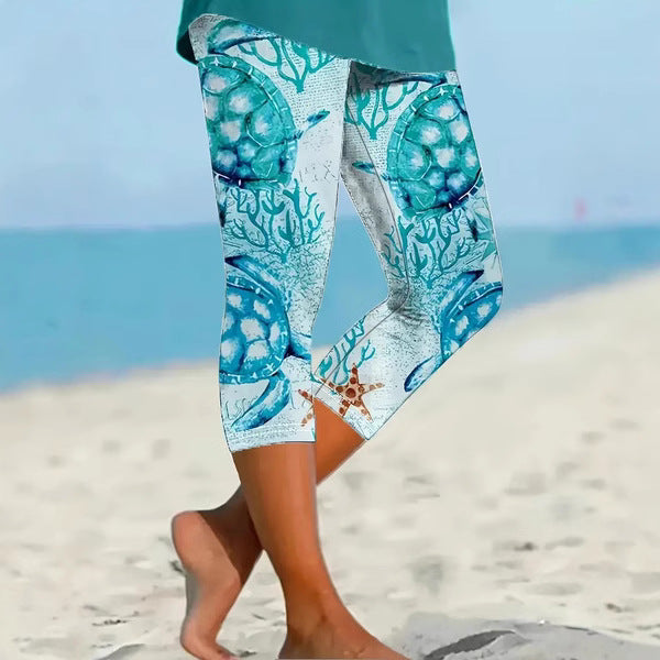 Printed Seaside Series Cropped Leggings  3d