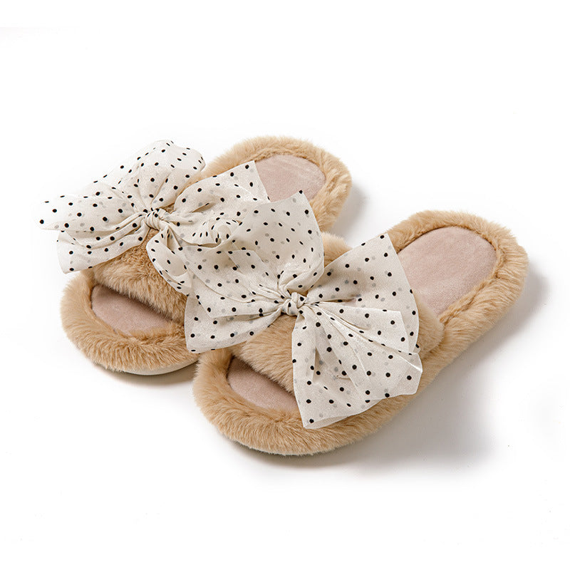Bow Opening Cotton Slippers Color Matching Home