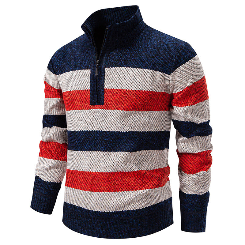Herre Color-Block Termisk Sweater Med Stand-Up Krave Og Halv Lynlås, Fleeceforet