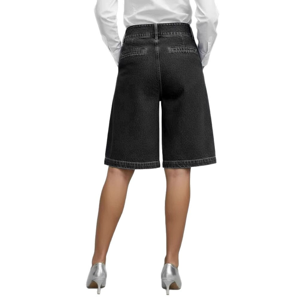 Asymmetriske croppantbukser til kvinder i imiteret denim
