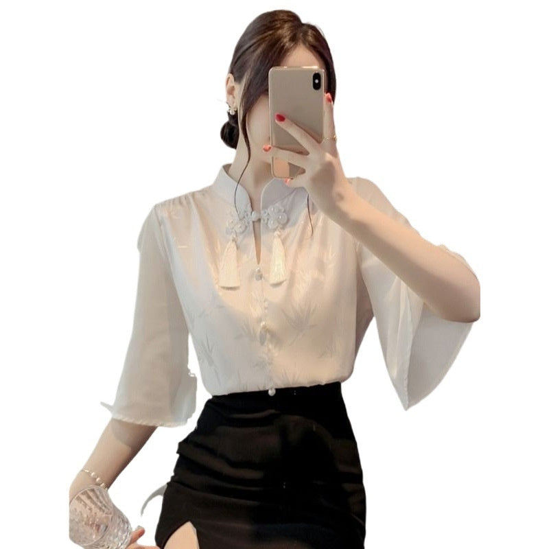 New Chinese Style Short Sleeve Shirt Women