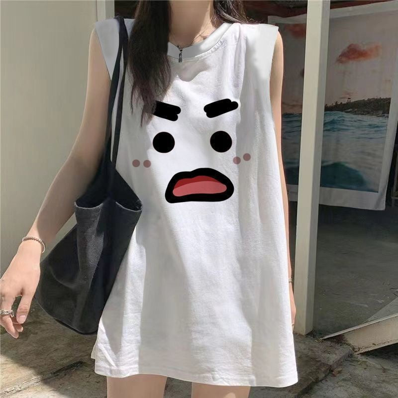 Ærmeløs Vest-T-shirt med Løse Trykte Bogstaver