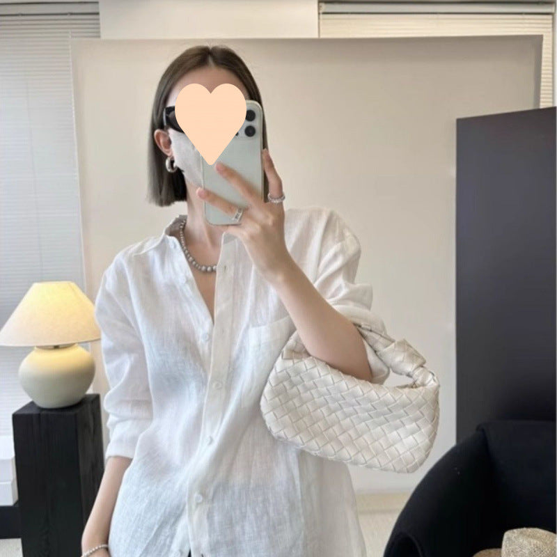Long Linen Sleeves Thin Shirt Outer Sun Top