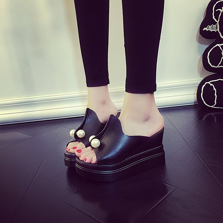 Fish Mouth Round Toe Platform Heel Beaded Women's Sandals