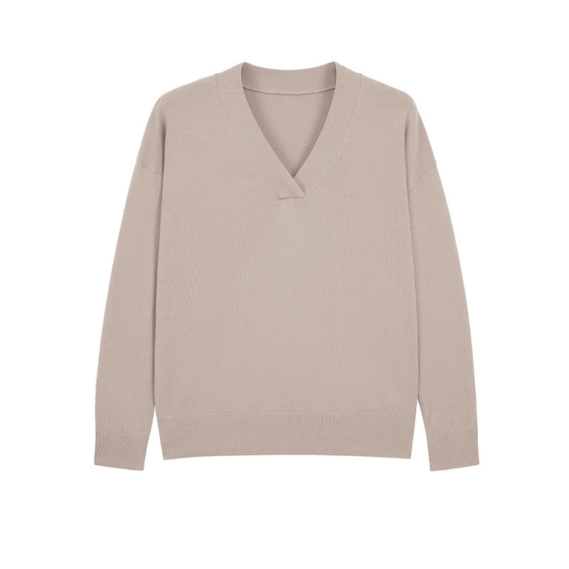Women's V-neck Loose Soft Glutinous Lazy Style Long Sleeve Sweater