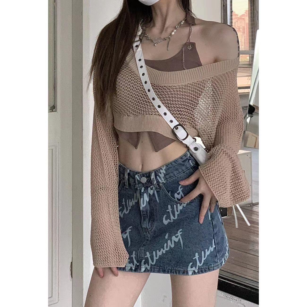 Sun Protective Blouse Camisole Women's Two-piece Slim-fit Short Top