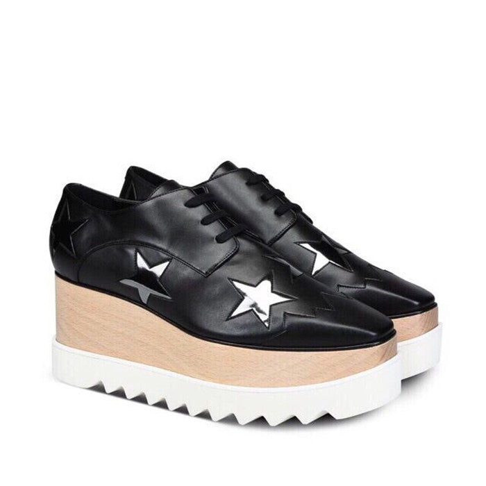 Sponge Cake High-heeled Wedge-heel Platform Star Square Toe Single Shoes Women