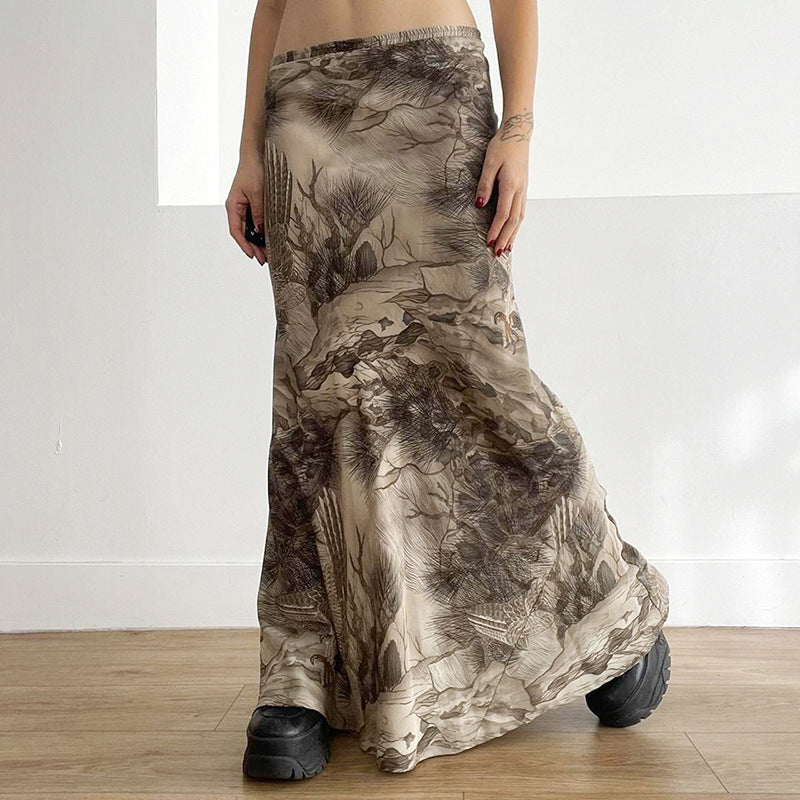 Ins Vintage Printed Hot Girl Low Waist Skirt