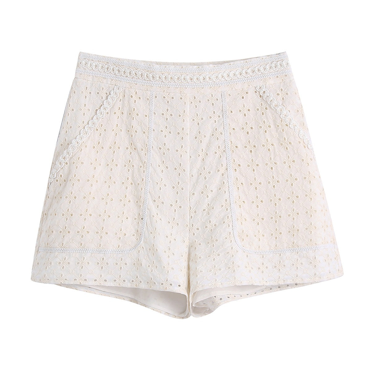 Women's Dignified Hollow Embroidered Shirt And Shorts Suit