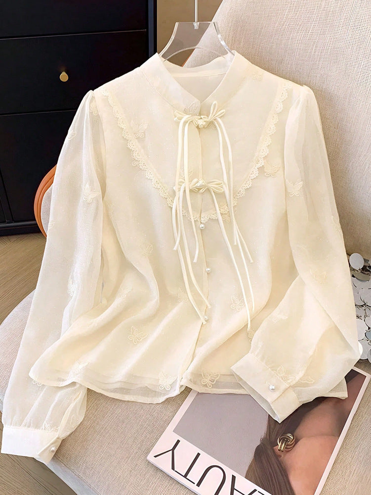 Elegant All-Match Patchwork Lace Long-Sleeve Shirt Top For Women