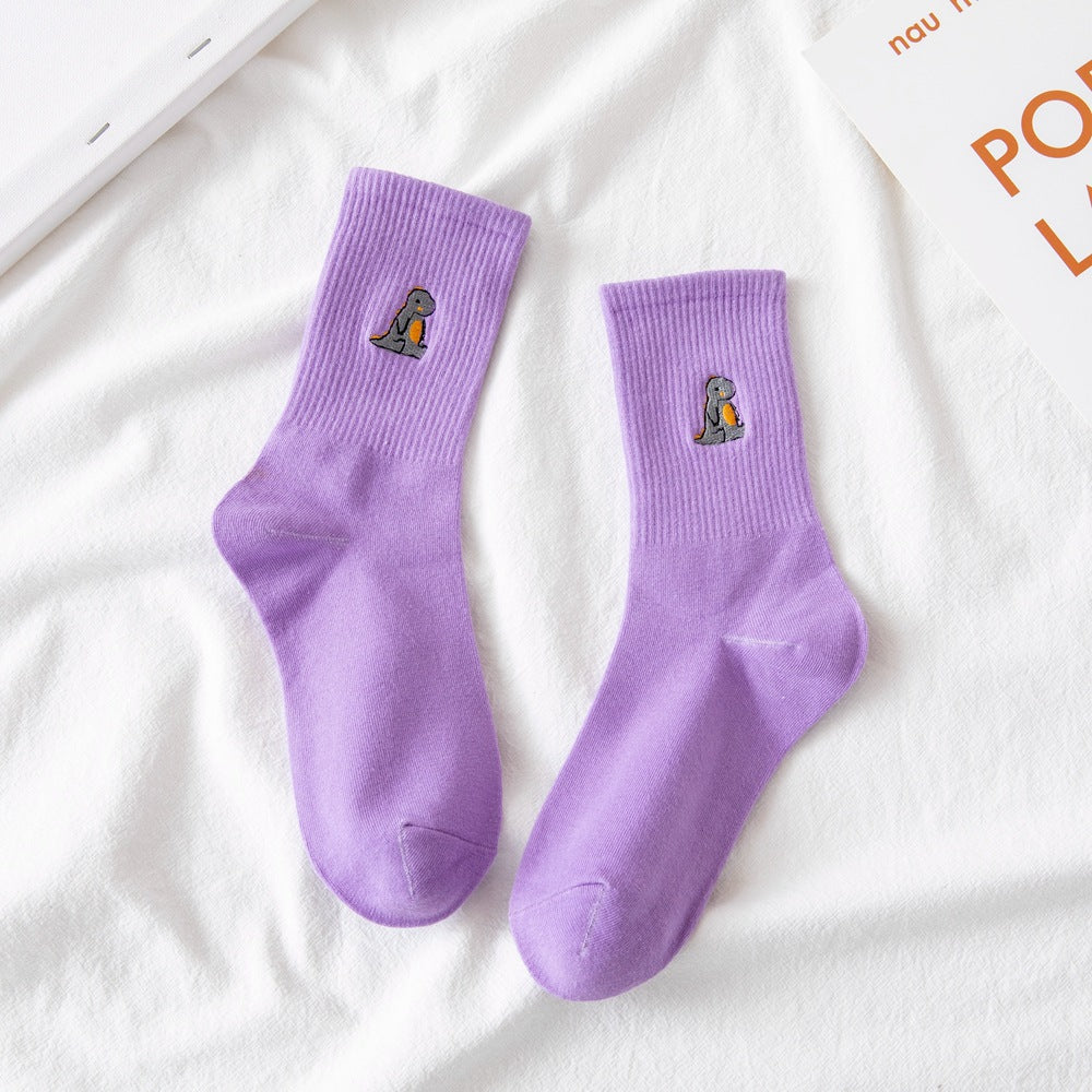 Women's Fashion Cartoon Embroidered Mid Tube Socks