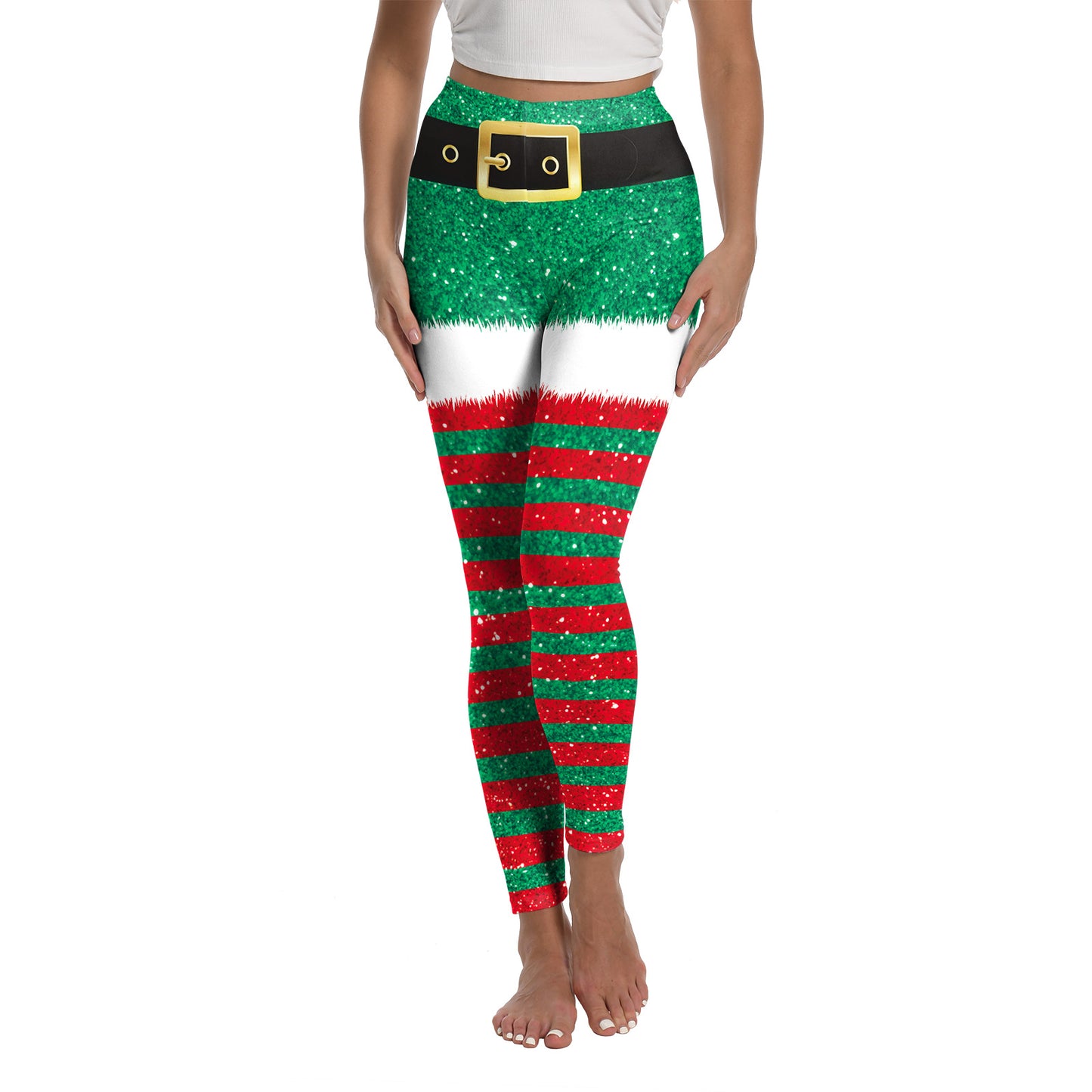 Juleprintede sports-yoga-elastik-leggings til kvinder